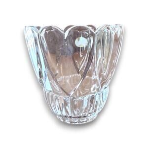 Vintage USA Lead Crystal Heart Shaped Votive Candle Holder Small Vase
